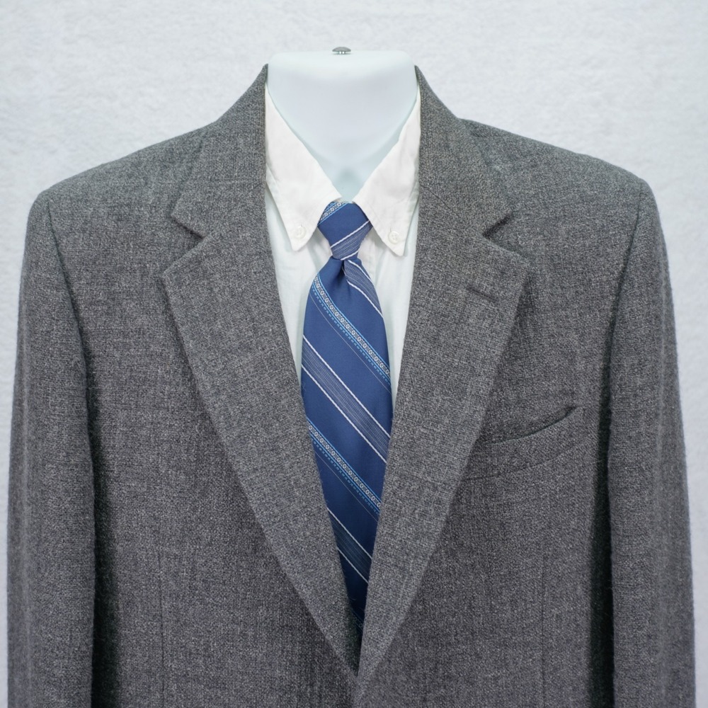 Stafford Tweed‎ Wool Leather Button Sport Coat Gray Basketweave 40R